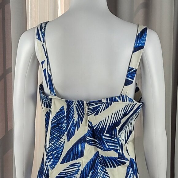 Jones New York Blue Palm Leaf Empire Waist Sweetheart Neck Shift Dress Size 10 - Picture 4 of 12